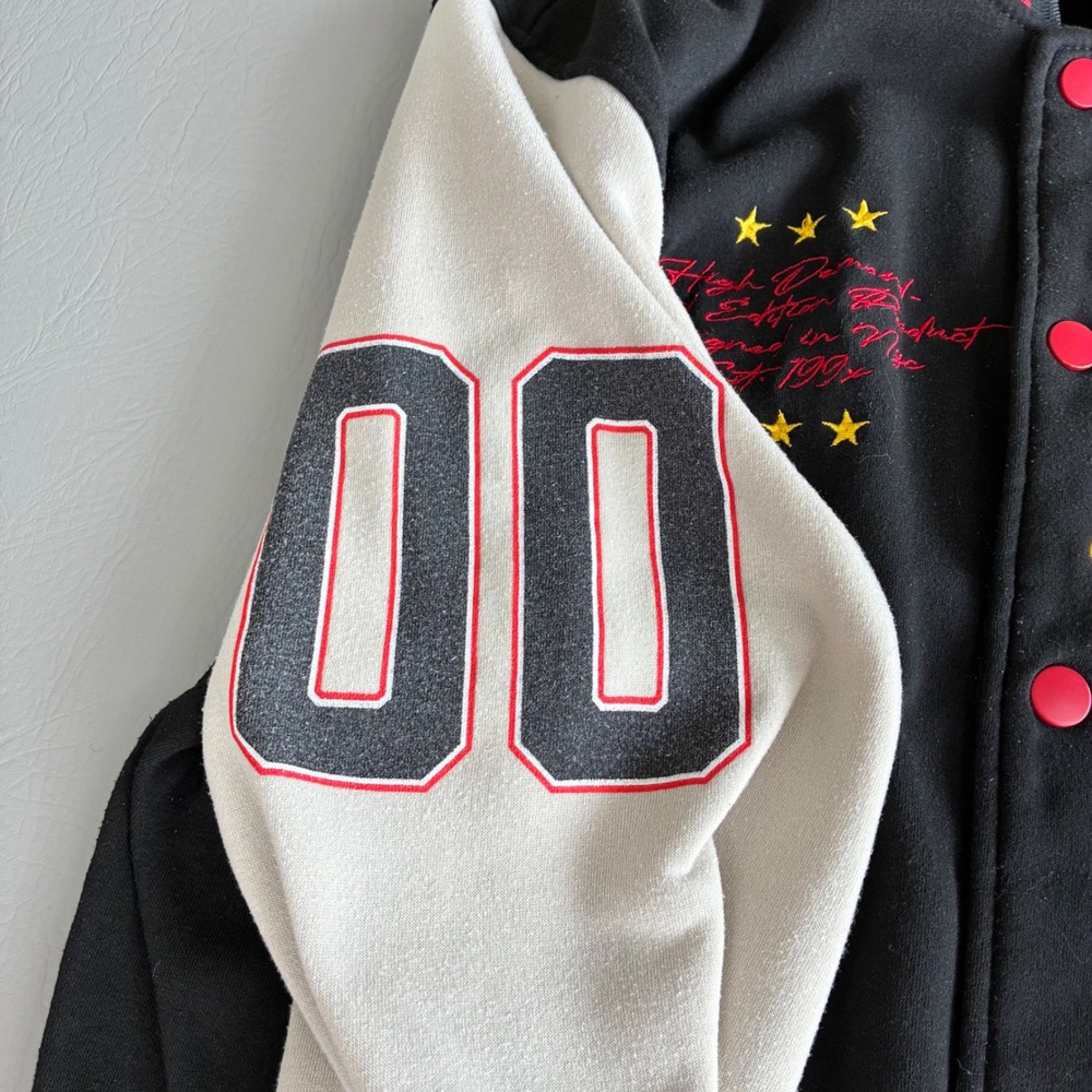 Brooklyn Cloth Mens XL Varsity Jacket High Demand Fleece Black Cream Streetwear - Picture 13 of 16